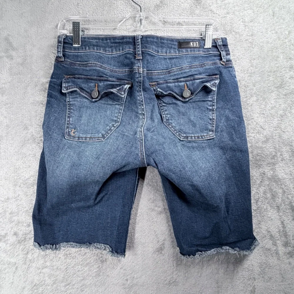 Kut from the Kloth‎ Natalie Bermuda Shorts Women 6 Blue Raw Hem Flap Back Pocket